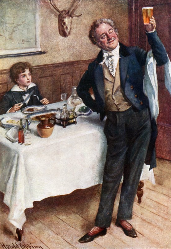 David ja ystävällinen tarjoilija (väri litho) tekijältä Harold Copping
