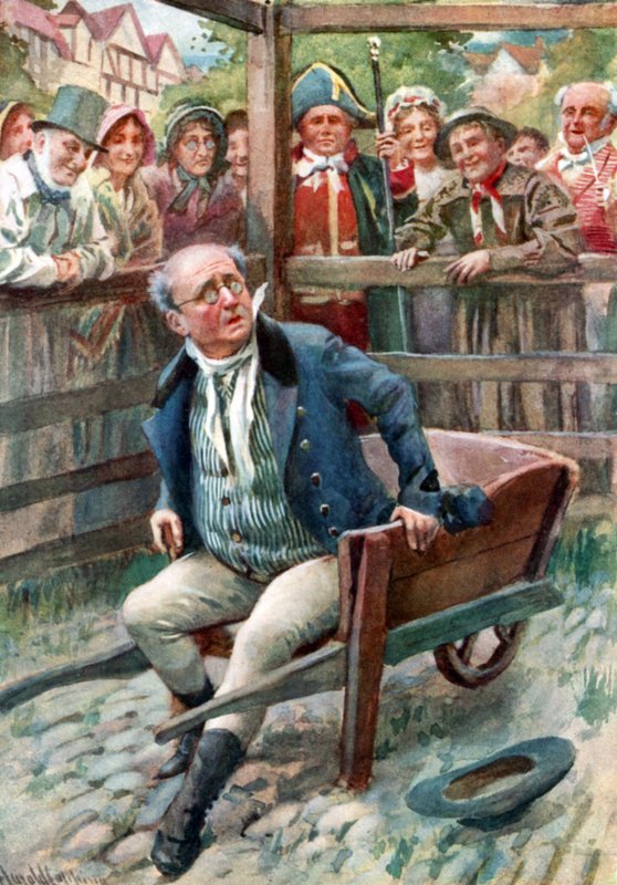Mr. Pickwick punnassa (väri litho) tekijältä Harold Copping