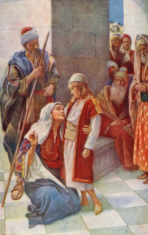 Uusi testamentti: (värilitho): "Isäni asiat" (värilitho) tekijältä Harold Copping