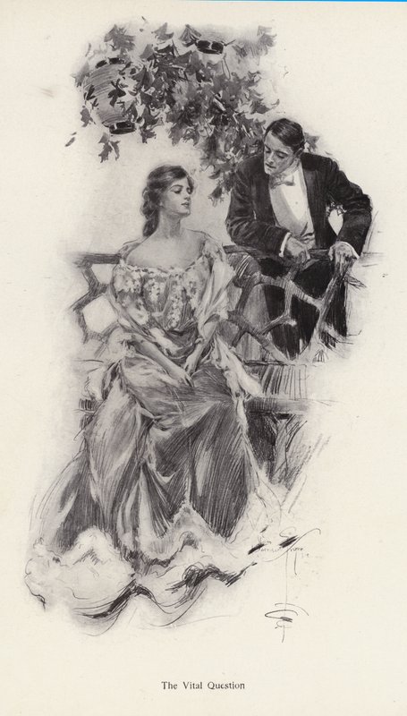 Mies ehdottaa avioliittoa naiselle (litho) tekijältä Harrison Fisher