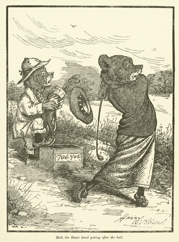 Karhut pelaavat golfia (väri litho) tekijältä Harry B Neilson