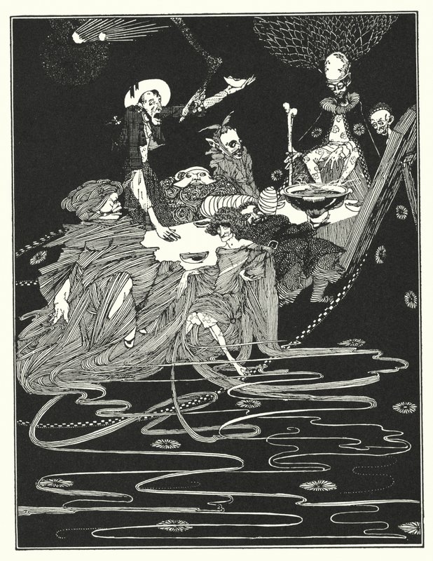 Edgar Allan Poe: Kuningas Pest (litografia) tekijältä Harry Clarke