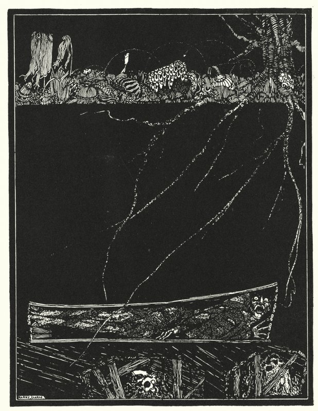 Edgar Allan Poe: Ennenaikainen hautaus (litografia) tekijältä Harry Clarke