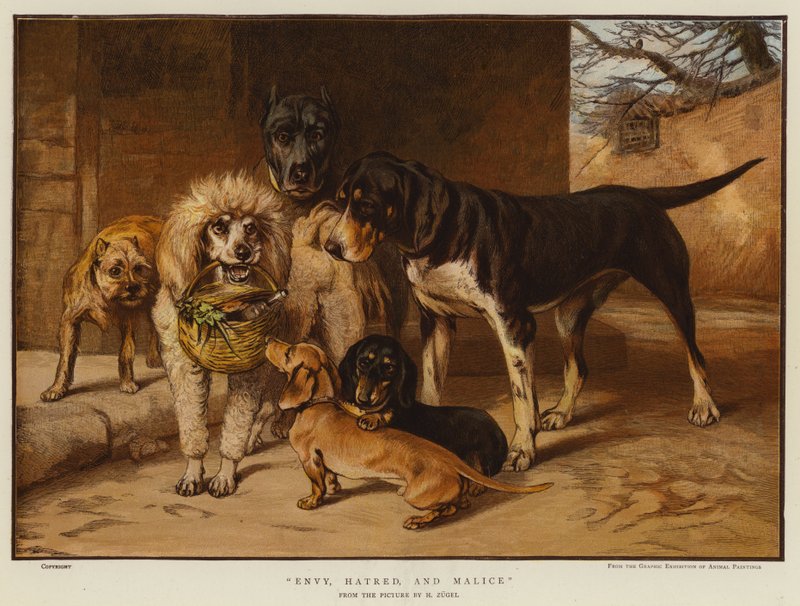 Kateus, viha ja pahuus (chromolitho) tekijältä Heinrich Johann von Zugel