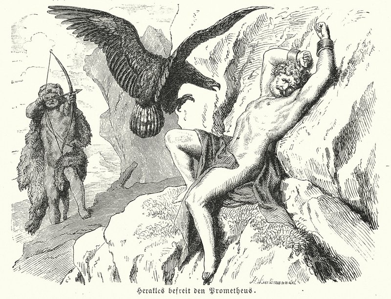 Herakles vapauttaa Prometheuksen (kaiverrus) tekijältä Heinrich Leutemann