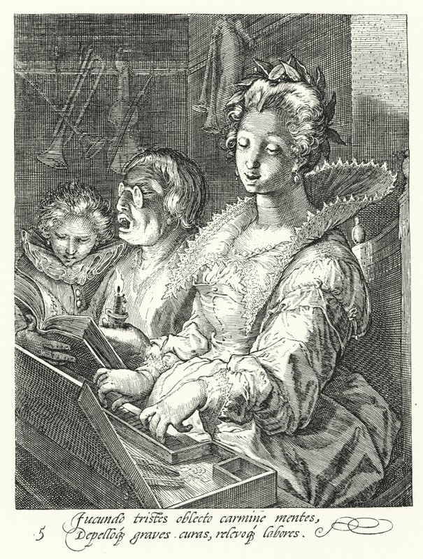 Musiikki (kaiverrus) tekijältä Hendrik (after) Goltzius