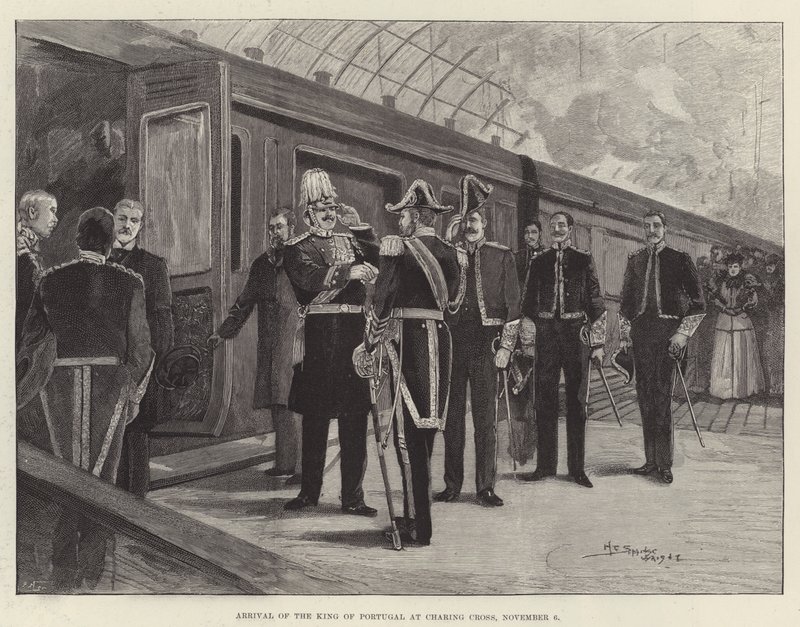 Portugalin kuninkaan saapuminen Charing Crossiin 6. marraskuuta tekijältä Henry Charles Seppings Wright