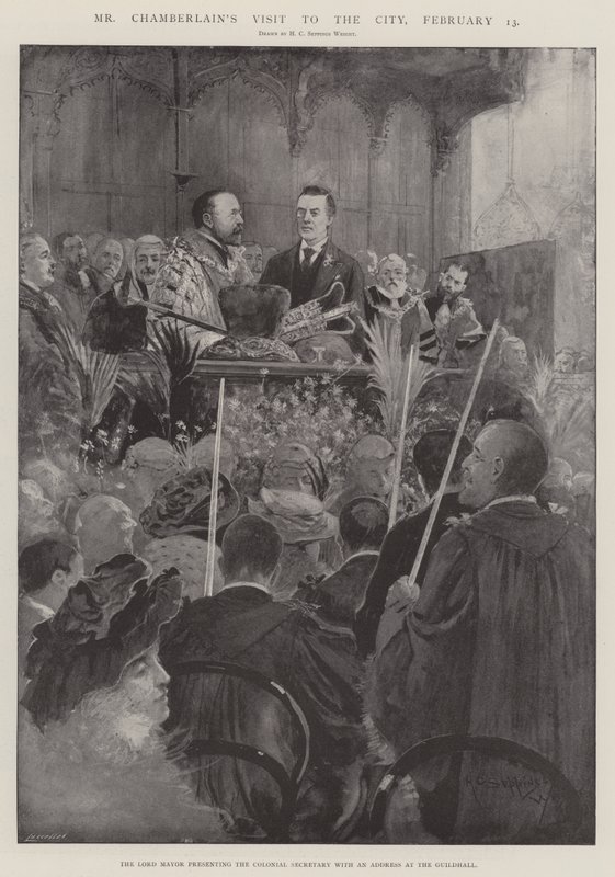 Chamberlainin vierailu kaupungissa 13. helmikuuta tekijältä Henry Charles Seppings Wright