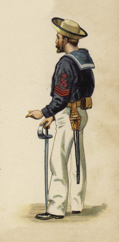 Merivoimien opettaja tulevalle kuningas George V:lle, kun hän oli kadetti HMS Britanniassa (chromolitho) tekijältä Henry Payne