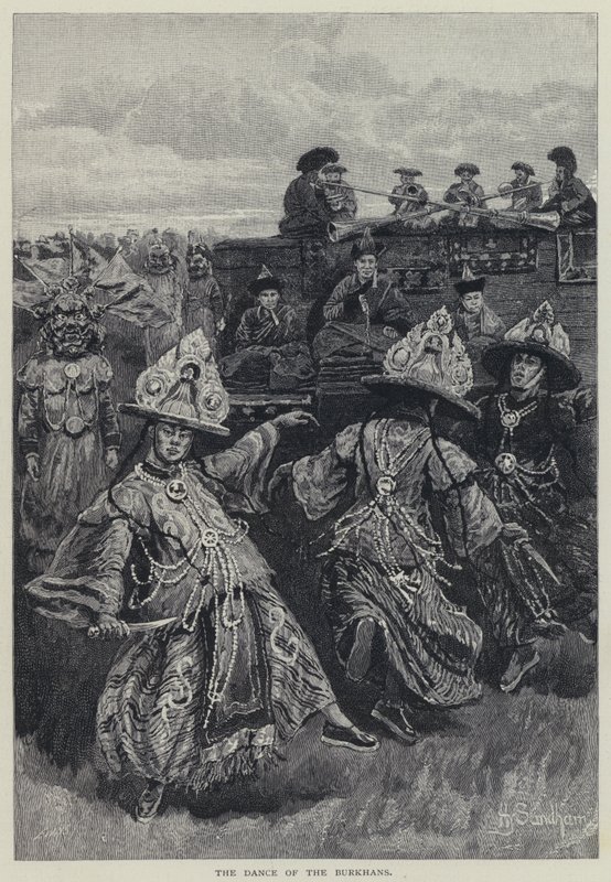 Burkhanien tanssi (litho) tekijältä Henry Sandham