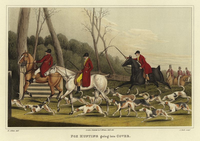 Ketunmetsästys menossa suojaan (chromolitho) tekijältä Henry Thomas Alken