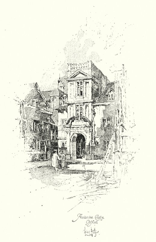 Pembroke College, Oxford (litho) tekijältä Herbert (after) Railton