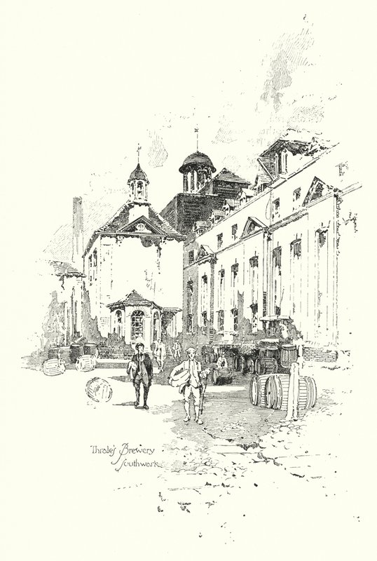 Thrales Brewery, Southwark, Lontoo (litho) tekijältä Herbert (after) Railton