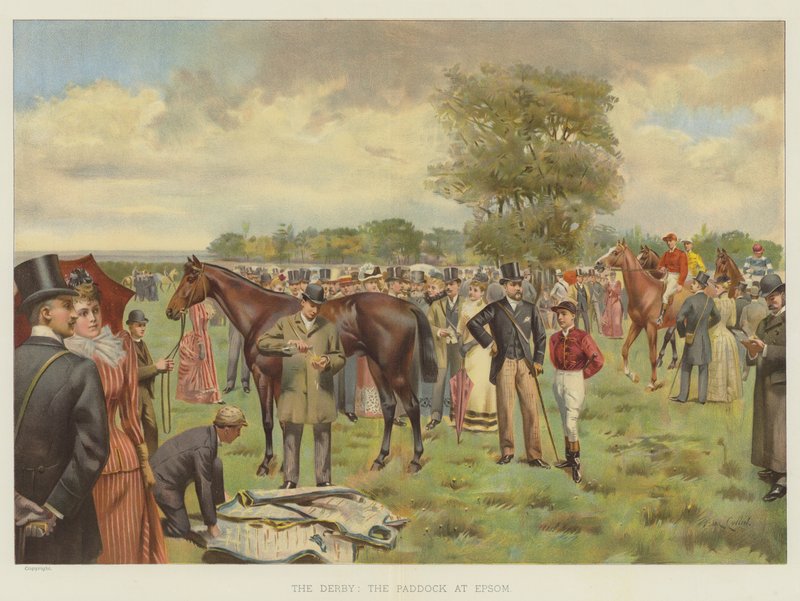 Derby, Paddock Epsomissa (chromolitho) tekijältä Isaac J. Cullin