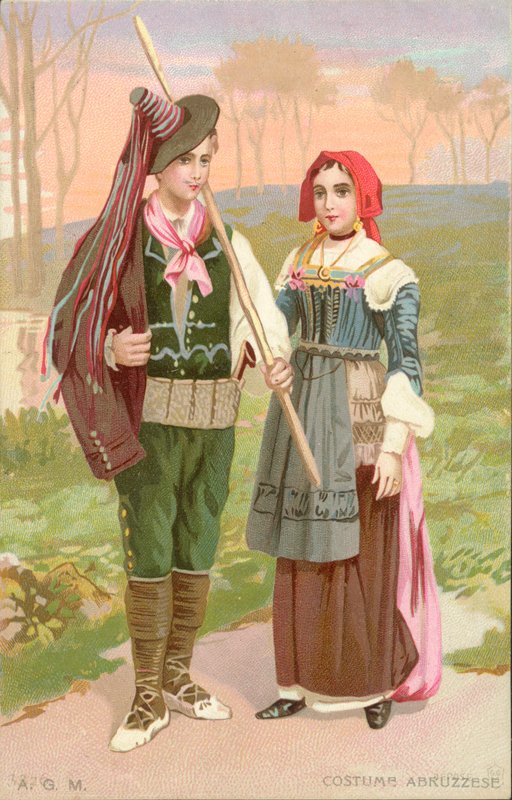 Abruzzalainen puku (chromolitho) tekijältä Italian School
