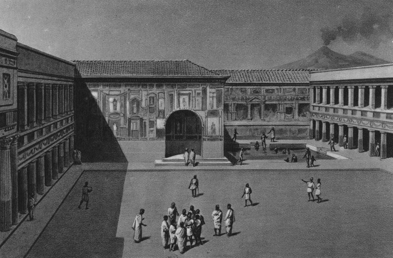 Pompei: Stabian-kylpylän sisätilat (litho) tekijältä Italian School