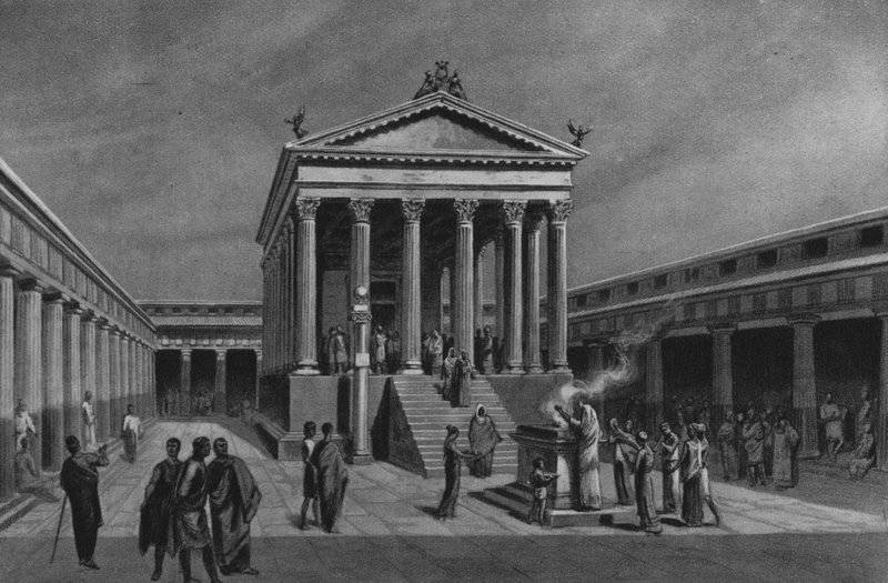 Pompei: Apollon temppeli (litho) tekijältä Italian School