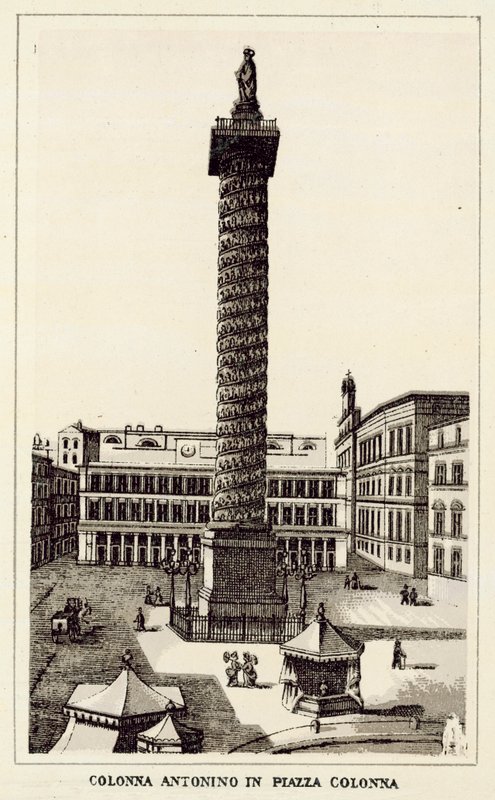 Rooma: Antoninus-pylväs Piazza Colonnalla (litho) tekijältä Italian School