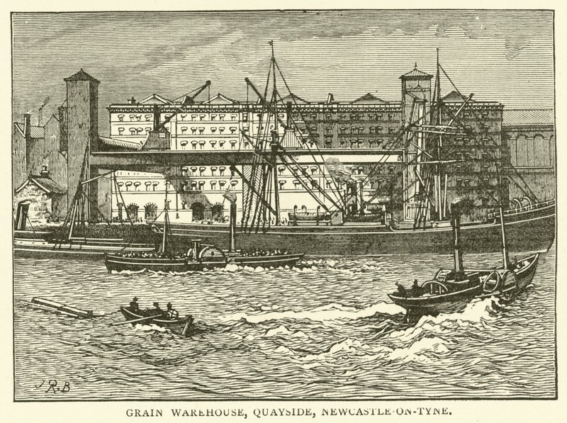 Viljavarasto, Quayside, Newcastle-on-Tyne (kaiverrus) tekijältä J.R. Brown