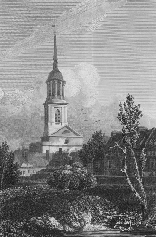Shoreditchin kirkko (kaiverrus) tekijältä John Preston Neale