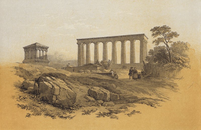 National Monument, Calton Hill (chromolitho) tekijältä James Duffield Harding