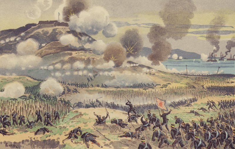 Kova taistelu Nanshanissa (chromolitho) tekijältä Japanese School