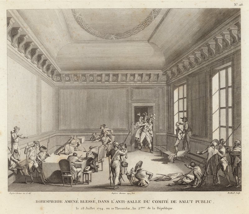 Maximilien de Robespierre johtaa hyökkäystä tekijältä Jean Duplessi Bertaux