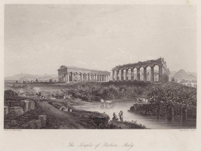 Paestumin temppelit, Italia (kaiverrus) tekijältä Johan Wolfensberger