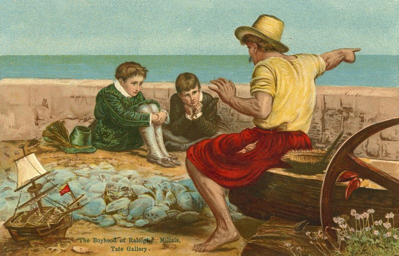 Sir Walter Raleighin nuoruus (kromoliittinen) tekijältä John Everett Millais