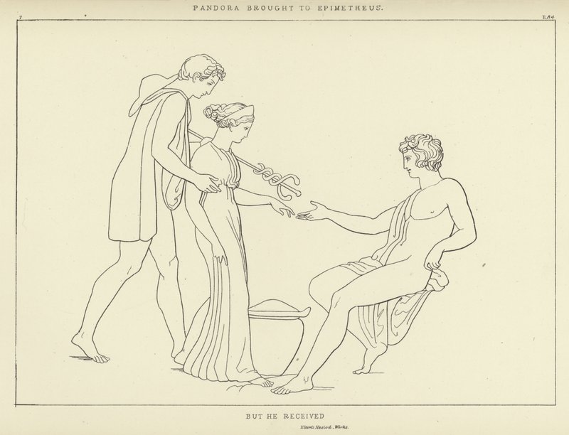 Pandora tuotiin Epimetheukselle tekijältä John Flaxman