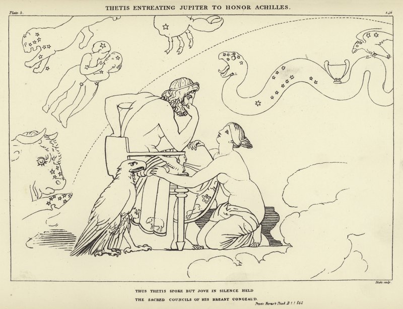 Thetis pyytää Jupiteria kunnioittamaan Akillesta. tekijältä John Flaxman