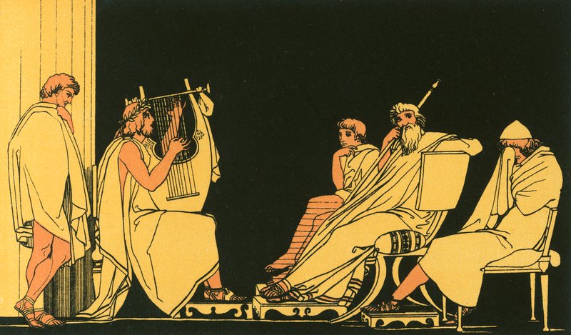 Ulysses itkee Demodocuksen laulusta tekijältä John Flaxman