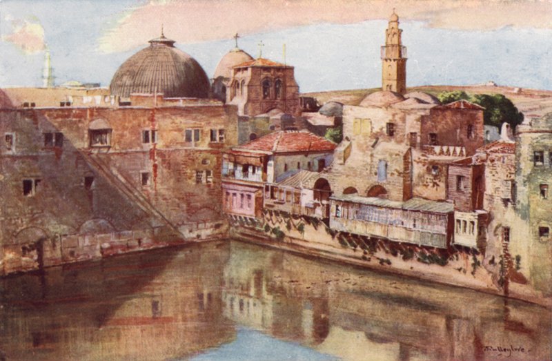 Jerusalem, Hiskian allas (väri litho) tekijältä John Fulleylove