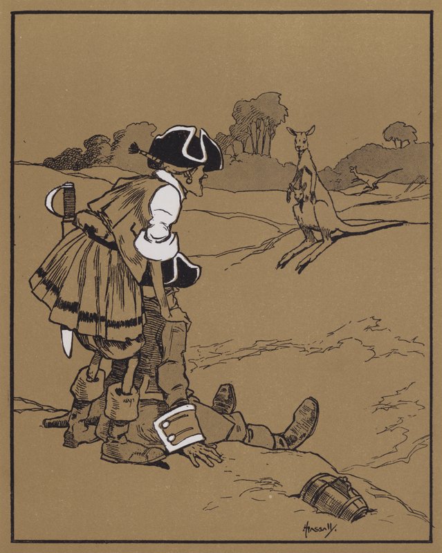 Kengurun löytö (väri litho) tekijältä John Hassall
