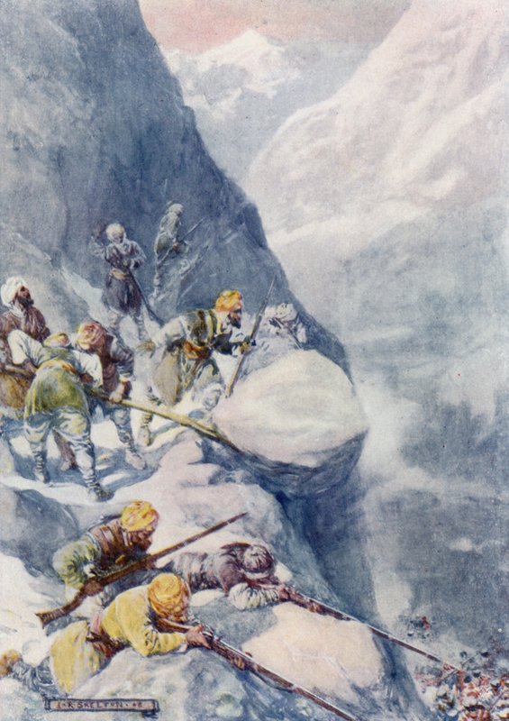 Vierivät kivet murskasivat, muskettilaukaukset niittivät miehet satoja. tekijältä Joseph Ratcliffe Skelton