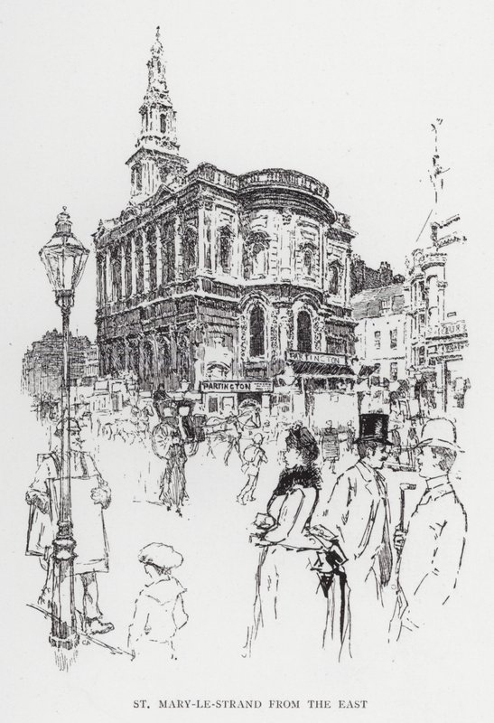 St Mary-le-Strand idästä (litho) tekijältä Joseph (after) Pennell
