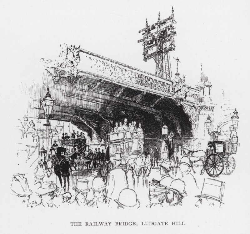 Rautatiesilta, Ludgate Hill (litho) tekijältä Joseph (after) Pennell