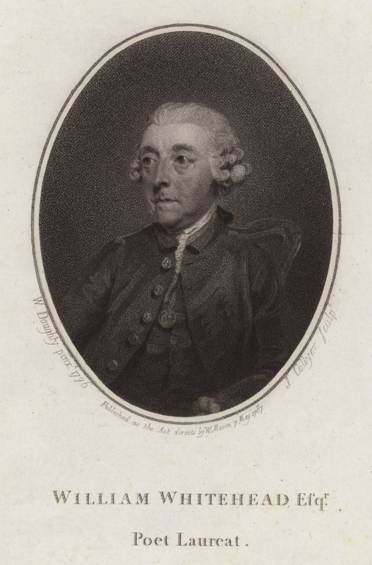 William Whitehead, englantilainen runoilija ja näytelmäkirjailija (kaiverrus) tekijältä Joseph Collyer