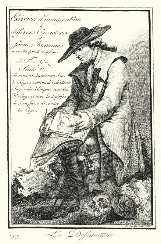 Sarjakuvapiirtäjä (kaiverrus) tekijältä Joseph Franz von (after) Goez