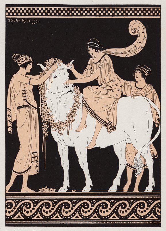 Zeus ja Europa (värilitografia) tekijältä Joseph Kuhn Regnier