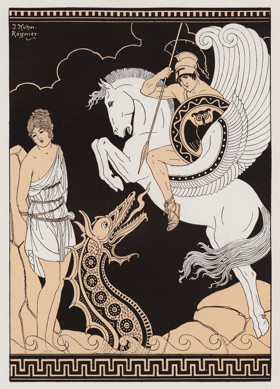 Perseus ja Andromeda (värilitografia) tekijältä Joseph Kuhn Regnier