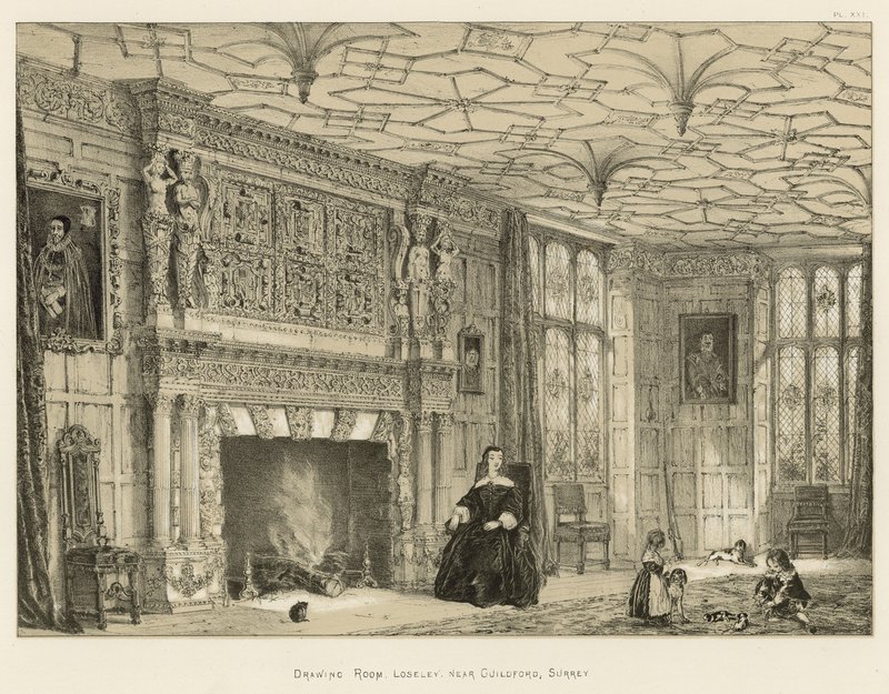 Drawing Room, Loseley, lähellä Guildfordia, Surrey tekijältä Joseph Nash