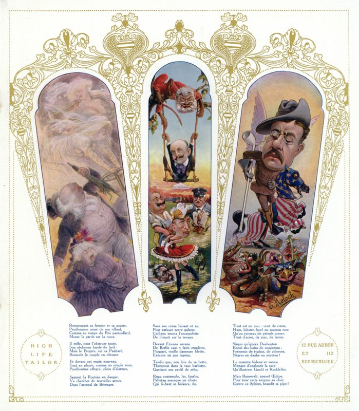 Karikatyyrit (värilitho) tekijältä Joseph Sirat