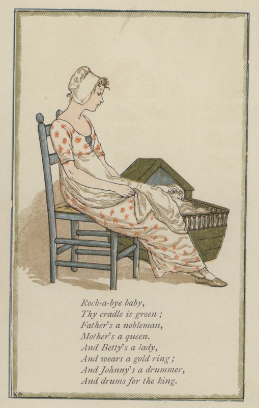 Rock-a-bye vauva (väri litho) tekijältä Kate (after) Greenaway