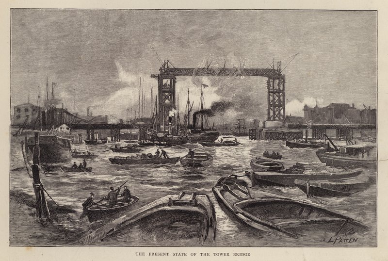 Tower Bridge rakenteilla, Lontoo tekijältä Leonard Patten