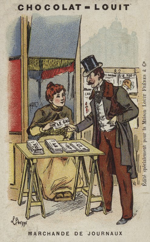 Sanomalehtien myyjä (chromolitho) tekijältä Louis Borgex