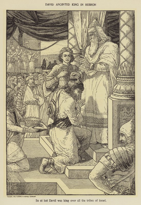 Daavid voiteli kuninkaaksi Hebronissa tekijältä Louis John Rhead