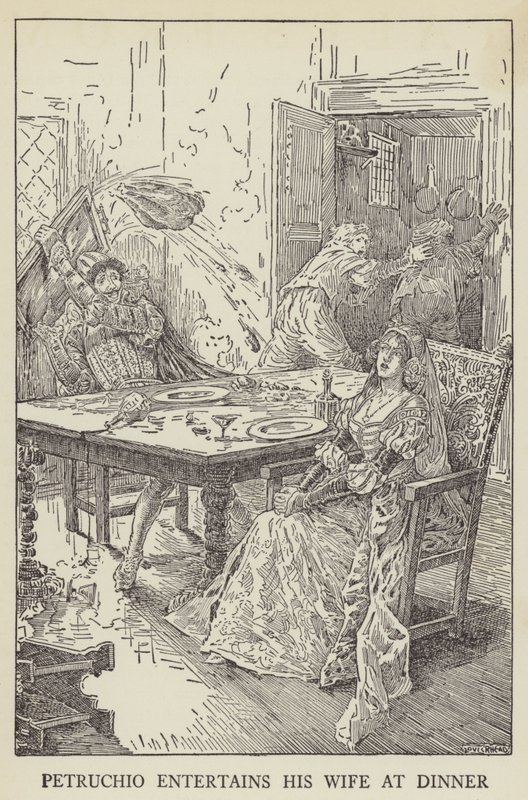 Petruchio viihdyttää vaimoaan illallisella tekijältä Louis John Rhead