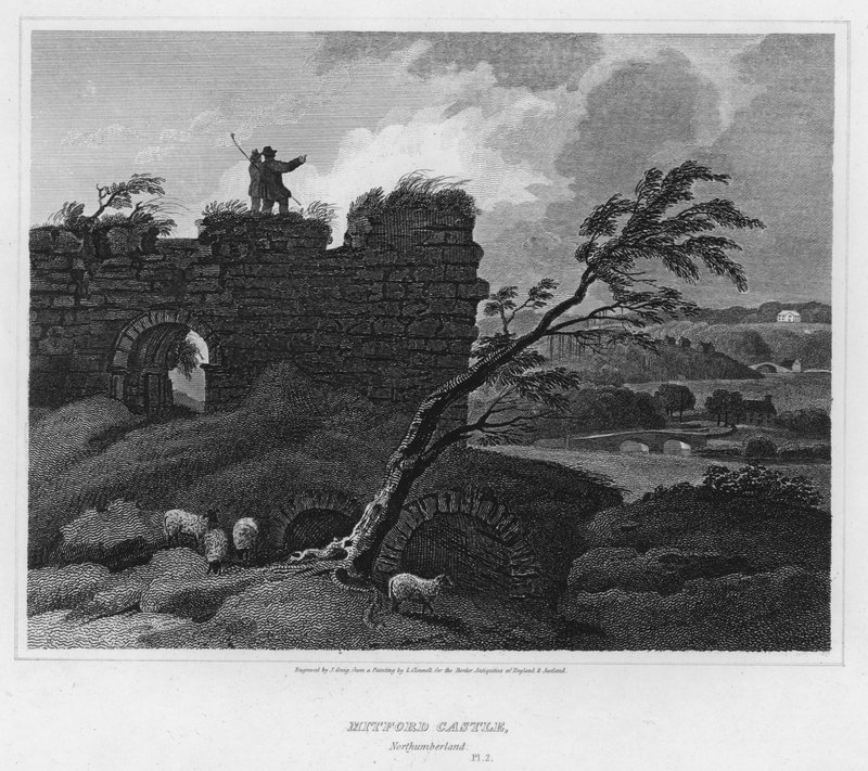 Mitford Castle, Northumberland (kaiverrus) tekijältä Luke (after) Clennell