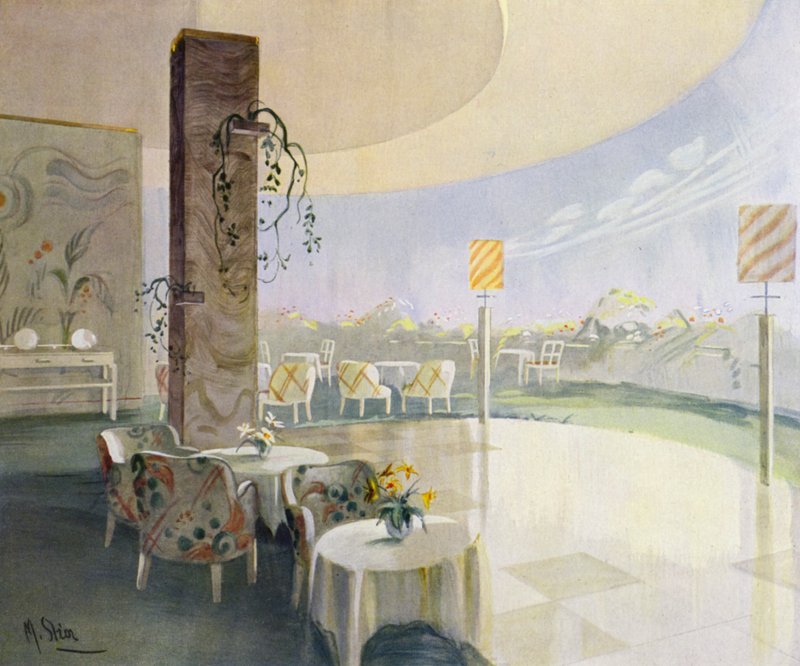 1930-luvun sisätilat: Terastikahvila (väri litho) tekijältä M. Stier